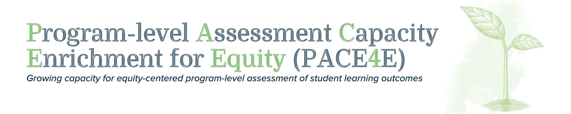 The text reads: Program-level Assessment Capacity Enrichment for Equity (PACE4Equity). Growing capacity for equity-minded assessment of student learning outcomes 