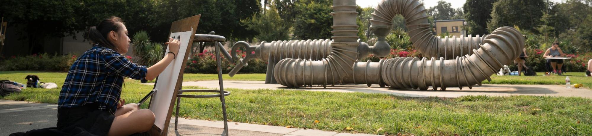 Student drawing infamous UCD landmark.